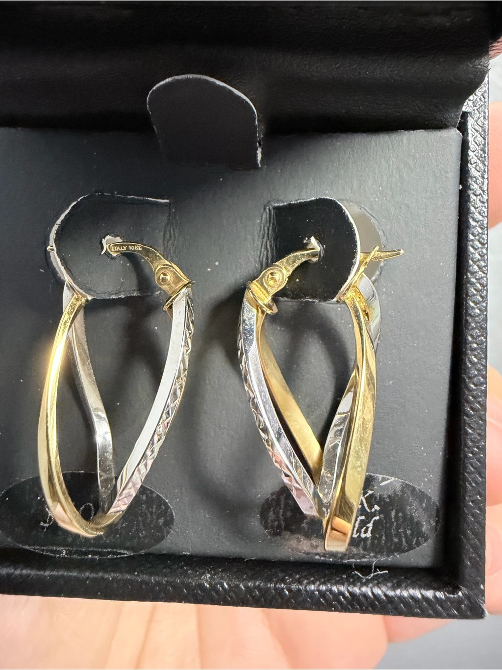 10k Solid Gold Two-Tone Gold Hoop Earrings - Yellow and White Gold